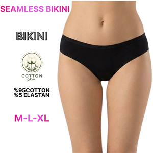 Culottes de bikini sans couture pour femmes, taille mi-haute, en coton uni, écologiques, tricotées, avec logo à la taille - Product Image 1