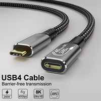Câble d'extension USB4 Type C mâle vers femelle 40 Gbps 240 W PD 3.2 8K 60 Hz en alliage d'aluminium et nylon tressé pour hub de station d'accueil, eGPU, SSD