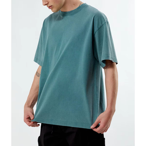 T-shirt col montant OEM 300 GSM, lourd et de luxe, 100 % coton vierge, personnalisable, col rond, coupe oversize pour homme - Product Image 1