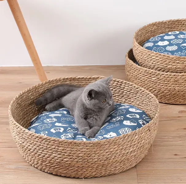 เตียงนอนแมวแบบฟางสำหรับสัตว์เลี้ยง,เตียงนอนอุปกรณ์สำหรับสัตว์เลี้ยงซักได้ใช้ได้กับทุกฤดู
