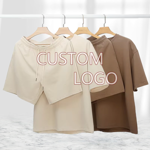 ชุดเสื้อยืดฟิตเนสผ้าฝ้ายแท้ 100% จากผู้ผลิต คุณภาพสูง น้ำหนักมาก แบบยูนิเซ็กซ์ พร้อมกางเกงขาสั้นพิมพ์ลายสกรีนตามสั่ง และชุดเสื้อยืดผู้ชาย - Product Image 1