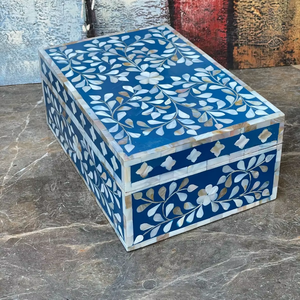 Hot Selling Modern Stylish Blue <b>Floral</b> Wooden Rectangle Durable Decorative Storage Box with Bone Inlay Design for Tissue <b>Boxes</b> - Product Image 1