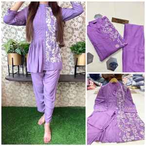 Colección de Ropa Étnica India para Mujer, Conjunto de Top y Pantalón de Algodón y Rayón Pesado, con Bordado, Fabricante de Surat - Product Image 3