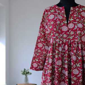 Robe longue en coton pur imprimé de blocs Robe longue évasée élégante Robe en coton indien faite à la main Robe confortable Boho Summer Outfit - Product Image 2