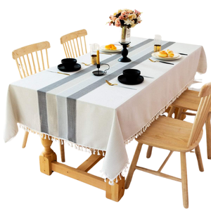 Nappes en lin en gros | Nappes brodées rectangulaires et rondes personnalisées avec dentelle à pompons du fabricant direct - Product Image 6