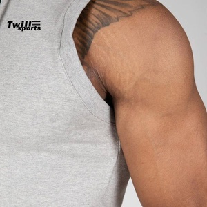 Sweat à capuche sans manches personnalisé avec logo OEM, grande taille, pour hommes, vêtements de sport, faible MOQ, en molleton de coton respirant et à séchage rapide, effet gonflant - Product Image 3