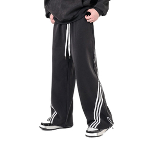 Trendy Regular Fit Curved Stripe Streetwear Look Y2K Hombres Tallas grandes Impermeable 100% Algodón Fleece Track Pantalones de chándal - Product Image 1