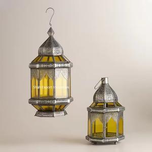 Ramadan & Eid Festival Home Lighting Decor Candle <b>Lantern</b> Gold Finished Colorful Glass Metal Hanging <b>Lantern</b> - Product Image 5