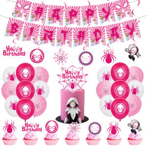 Superhero Spider Gwen Theme Pink Paper Tableware Kits Plates Cups Banner Napkins Balloons Kids' <strong>Birthdays</strong> Party Decoration Set - Product Image 2