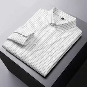 Kaus lengan panjang untuk pria, baju bergaris-garis ukuran besar nilon cepat kering, kemeja lengan panjang garis-garis 10XL untuk pria - Product Image 1