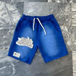 High Street Style Sun Faded Shorts con apliques desgastados Parche Bordado de diamantes de imitación con dobladillo de borde crudo - Product Image 3