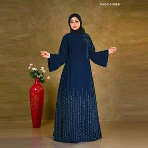 Abaya classique longue, écologique, respirante, vintage, formelle, avec détails brodés |   Tissu Nida - Product Image 3