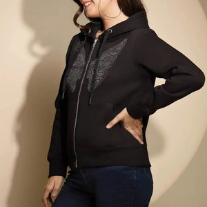 Couleurs unies coton surdimensionné sweat à capuche pour femme hiver décontracté fermeture éclair sweats à capuche unis style de rue sweat à capuche pour femme - Product Image 3