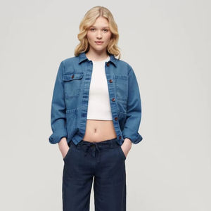 แจ็กเก็ตยีนส์แขนยาวคอเสื้อพับลงขนาดผู้ใหญ่มีกระเป๋า - Product Image 1