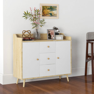 HOMCOM Aparador moderno en madera de aglomerado y pino con 3 cajones y 2 armarios en 2 niveles, 90x32x80 cm - Product Image 2