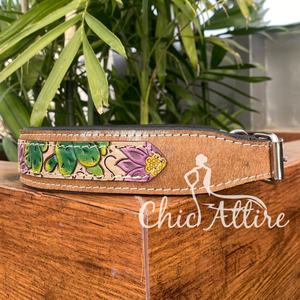 New Adjustable Comfortable Soft Hand Tooled Leather <b>Padded</b> Dog Collar High Quality Genuine Cow Leather Pet Collar for Small Dogs - Product Image 1