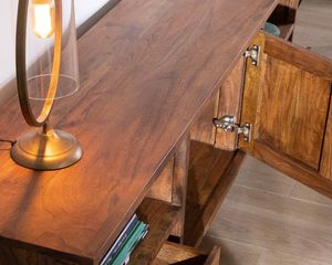 Meuble TV ethnique 175cm en acacia massif avec pieds en métal noir Membatu - Product Image 6