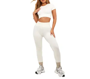 服装厂家定制瑜伽套装健身女性高腰打底裤白色豹纹运动文胸和打底裤套装
