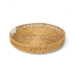 ถาดหวายธรรมชาติทำมือ สำหรับเสิร์ฟอาหารและตกแต่งในพื้นที่นั่งเล่น - Product Image 2