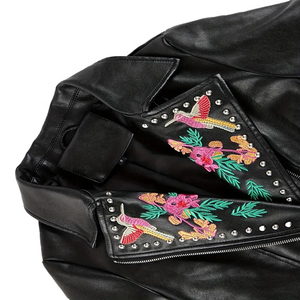 Nouvelle arrivée Veste d'hiver en cuir d'agneau véritable pour femmes Design de mode de haute qualité Remplissage en coton Respirant Devant - Product Image 4