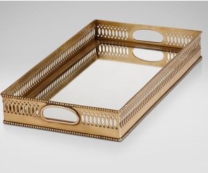 Plateau en métal et verre miroir de qualité supérieure fabriqué à la main avec finition argentée pour une décoration intérieure haut de gamme - Product Image 5