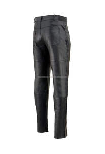 Pantalon en cuir véritable de style moto décontracté pour homme en noir, coupe-vent, imperméable, anti-rides, poches, essentiel pour les motards - Product Image 2