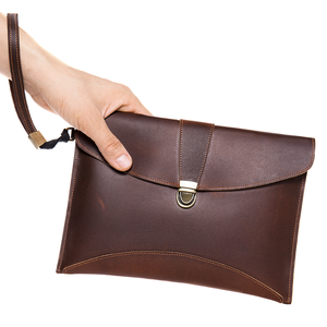 Portefeuille d'homme en cuir véritable avec pochette à rabat et dragonne, grande capacité, portefeuille de voyage et doublure en coton pour homme - Product Image 1