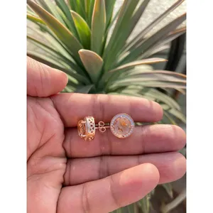 925 Silver Round Morganite <b>Stud</b> <b>Earrings</b> Gold Plated with Bezel Setting for Wedding or Engagement - Product Image 5