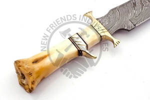 Couteau Bowie artisanal en acier Damas avec manche en os de chameau exotique, lame fixe affûtée, avec étui, pour la chasse, le camping, la survie, idéal comme cadeau - Product Image 4