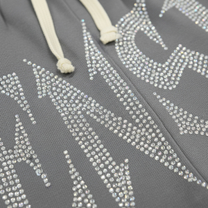 Pantalones cortos de algodón 100% de High Street grises a la moda de verano, pantalones cortos con diseño de logotipo de diamantes de imitación personalizados para hombres - Product Image 5