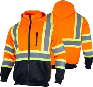 Sudadera con capucha de construcción con cremallera naranja Logotipo de algodón de poliéster reflectante de alta visibilidad Seguridad vial - Product Image 6