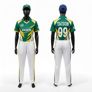 Uniforme de cricket pour femmes en polyester respirant de qualité supérieure 170 GSM, bleu et jaune, design à panneaux géométriques, logo personnalisé par sublimation - Product Image 2