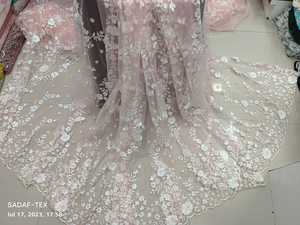 Tissu de filet de travail de fil de broderie de matériel de robe de mariage et d'occasion de conception moderne de luxe à vendre - Product Image 4