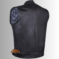 Gilet de motard en cuir noir pour homme, style club, avec fermeture à boutons-pression dissimulés, doublure cachemire, coupe moto, prêt à porter
