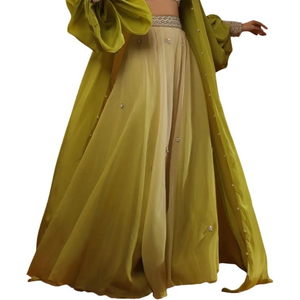 Vente en gros Ensemble palazzo vert agrumes avec cape et broderie Vêtements ethniques pour femmes Vêtements OEM Usine Tenue de fête personnalisée - Product Image 6