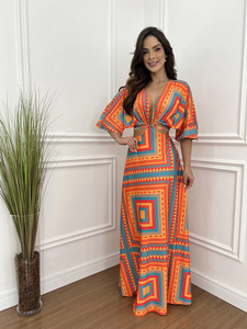 2025 style asiatique du sud-est vêtements pour femmes couleur bloquée cinq doigts manches chauve-souris taille nue cravate taille Maxi robe vêtements - Product Image 4