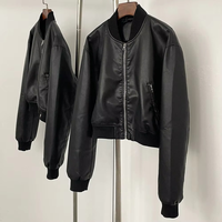 Blouson court rétro pour femme, style automne-hiver, couleur unie, fermeture éclair, décontracté, polyvalent, en cuir, imperméable et respirant