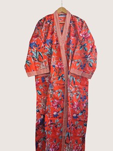 Bata Larga Estampada Floral para Mujer, Manga Larga, Cuello en V, 100% Poliéster, Suave, Informal, para Primavera, con Cierre de Cordón - Product Image 5