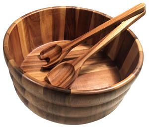 Natural Wooden Dough <b>Bowl</b> <b>Bamboo</b> Kitchen Round Acacia Coconut Style Salad <b>Bowl</b> for Look Best Tableware Set - Product Image 2