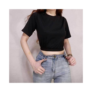 Tops cortos de cuello redondo de algodón de secado rápido para mujer de verano 2024, camisetas casuales con patrón estampado, precio al por mayor frontal, Bangladesh - Product Image 1