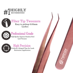 Pinzas para Extensión de Pestañas con Puntas Anguladas a 45 Grados, Color Oro Rosa, Acero Inoxidable, con su Propia Marca - Product Image 2