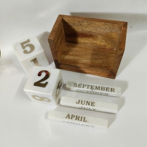 Calendario de escritorio perpetuo hecho a mano 2025, calendario giratorio de mármol y madera para oficina, hogar o regalo, decoración minimalista moderna - Product Image 6