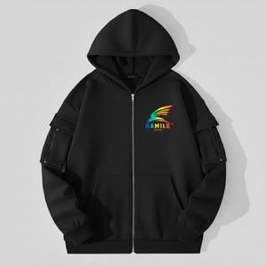 เสื้อฮู้ดซิปผู้ชาย HAMILO ทรงโอเวอร์ไซส์ สีพื้น โลโก้รุ้ง กระเป๋าหน้า สวมใส่สบายๆ สำหรับฤดูใบไม้ร่วง - Product Image 4