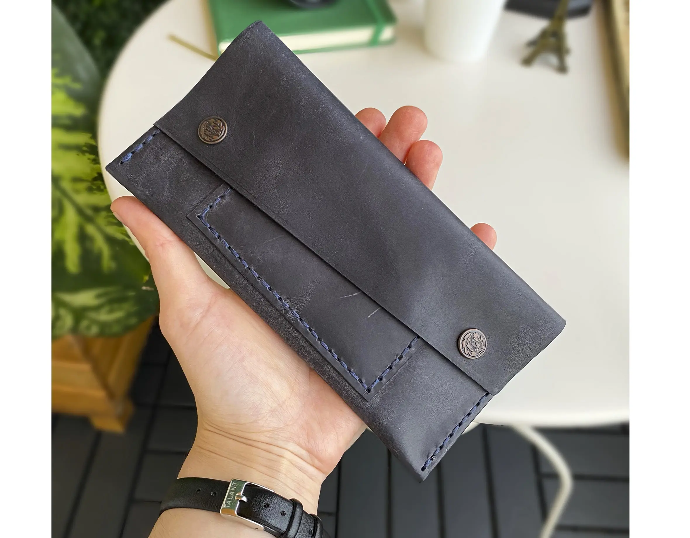 Stilvolle und luxuriöse lange Brieftasche Marineblaue Farbe Echt leder Herren Geldbörse kann angepasst werden-Made in Turkey