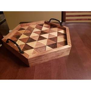 Plateau à fruits en bois 100% en forme d'hexagone fait à la main avec poignée Plateau de service à prix économique pour la maison et la cuisine d'hôtel - Product Image 6