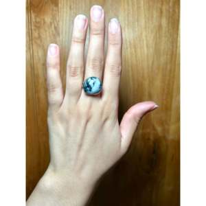 Navajo Handmade White Buffalo Sterling Silver <b>Ring</b> Vintage Hip-Hop Style <b>Adjustable</b> Size Cut Natural Stone for Everyday Wear - Product Image 4