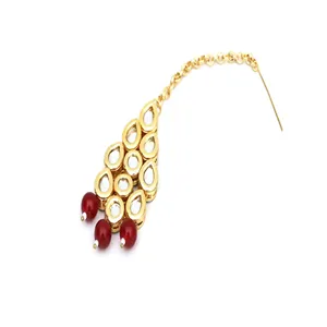 Ensemble de bijoux de mariée vintage Kundan pour femmes, collier plaqué or avec boucles d'oreilles et Maang Tikka orné de pierres en zircon - Product Image 6