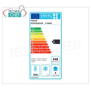 Équipement de réfrigération pour cuisine commerciale Forcar G-ER600, réfrigérateur statique à porte simple de 570 L, température +2/+8C, classe C - Product Image 2
