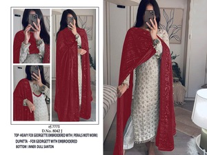 Ensemble Palazzo Semi-Couture Prêt-à-Porter en Soie Pakistanaise avec Broderie Georgette, Robe Salwar Kameez pour Mariages et Cérémonies - Product Image 6