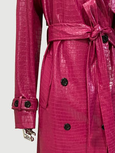 Modern women leather trench coat with <b>double</b> buttons and pockets for business or evening looks - Product Image 3
